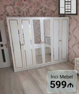 Yeni, 6 qapı, Güzgülü, Ağ, Açılan, Düz dolab — Furniture