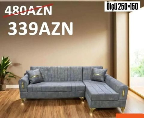 L‑şəkilli yumşaq künc divan - Ölçü: 250 × 150 sm (şaquli künc hissə — Ucuz serfeli Mebel — Divanlar