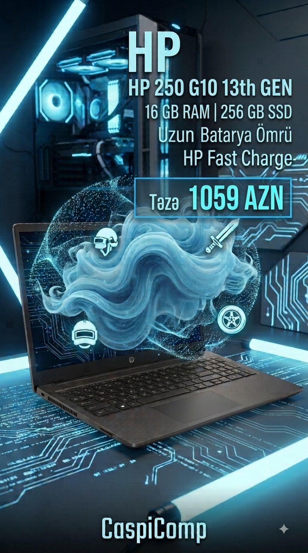 HP 250 G10 (13th Gen) noutbuk - Prosessor: Intel 13-cü nəsil -