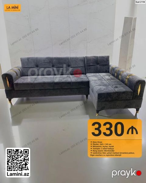 Künc divan – La Mini (Kod: 2194) - Ölçülər: 260 160 sm - Mexanizm — Bakı