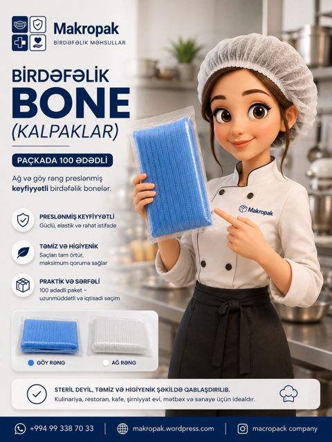 Birdəfəlik bone (kalpak) — 100 ədədlik paket