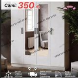 Yeni, 4 qapılı, Güzgülü, Ağ, Açılan, Düz dolab — Furniture