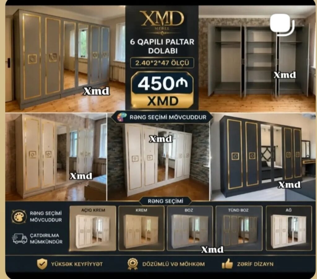 6 qapılı paltar dolabı – XMD Mebel Ölçü: 2.40 m × 2 m × 47 sm - 1