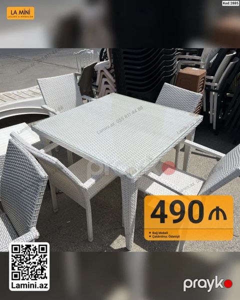 Bağ mebeli dəsti – kvadrat masa və 4 ədəd kreslo. - Material: rattan — Bakı