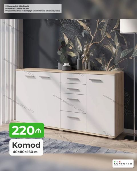 Komod – 40×80×160 sm ölçülərdə - Materyal: 18 mm laminat - Rəng