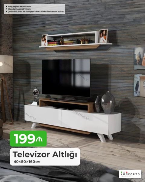 Televizor altlığı – müasir dizaynlı, funksional media dolabı. Ölçü