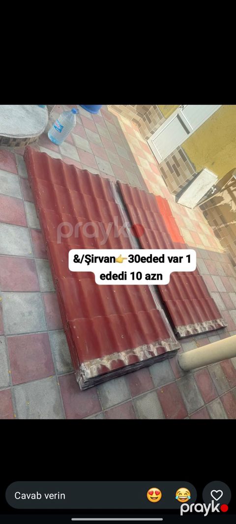 Qırmızı rəngli dalğalı dam örtüyü vərəqləri - Material: metal/profil — Şirvan