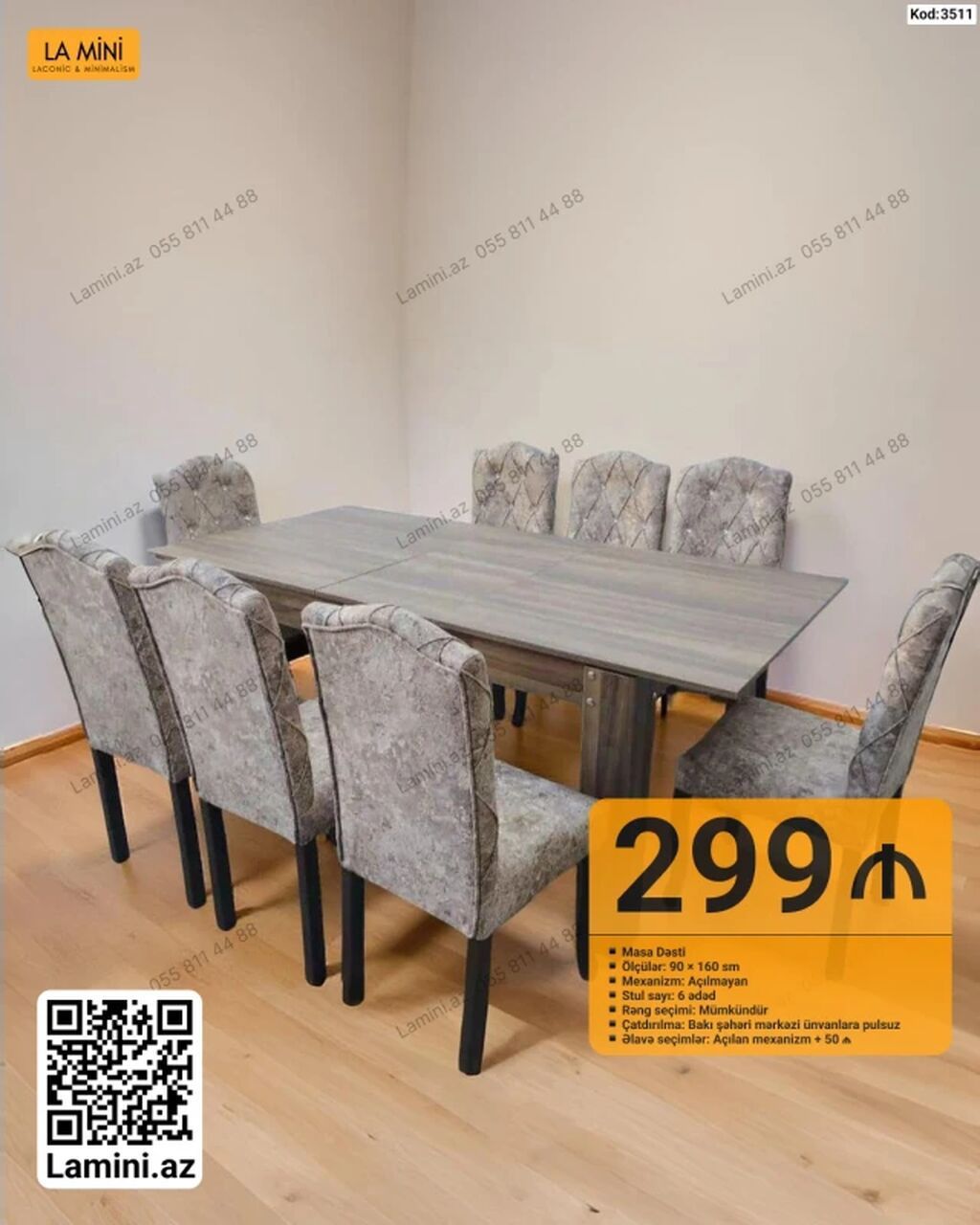Masa dəsti – Kod: 3511 - Ölçülər: 90 x 160 sm - Mexanizm: açılmayan - — Mebel, Bakı