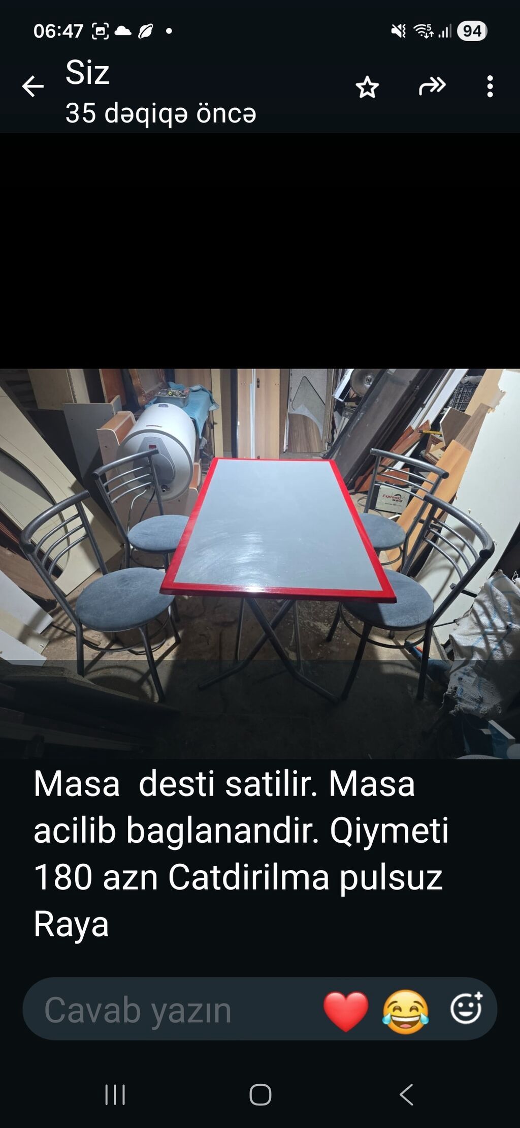 Masa dəsti - Dəst: 1 masa + 4 stul - Masa açılıb-bağlanan modeldir — Mebel, Sumqayıt