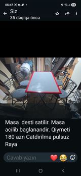 Masa dəsti - Dəst: 1 masa + 4 stul - Masa açılıb-bağlanan modeldir — Mebel