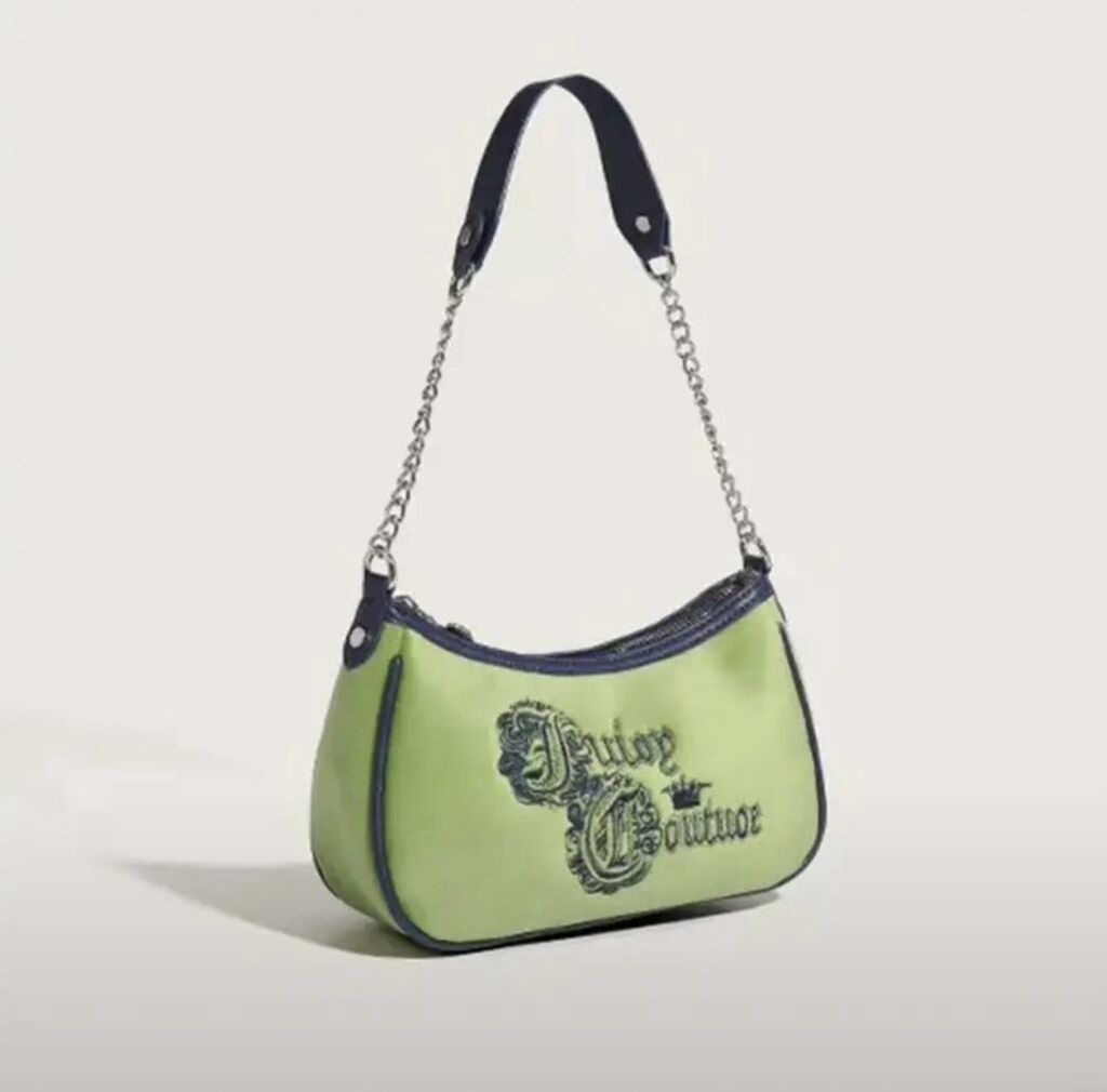 Juicy Couture çiyin çantası – yaşıl məxməri tekstura və tünd göy — Çantalar, Bakı (4)
