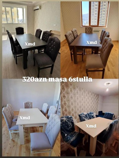 Yemək dəsti – masa + 6 stul - Komlekt: 1 ədəd yemək masası və 6 ədəd