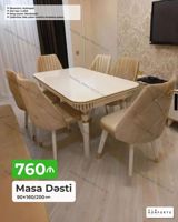 Masa dəsti – 6 stulludur. Ölçü: 90×160/200 sm. Mexanizm: açılmayan — Mebel