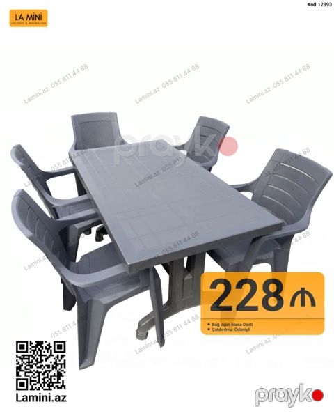 Bağ üçün masa dəsti – 6 nəfərlik - Rəng: boz - Komplekt: 1 ədəd — Bakı