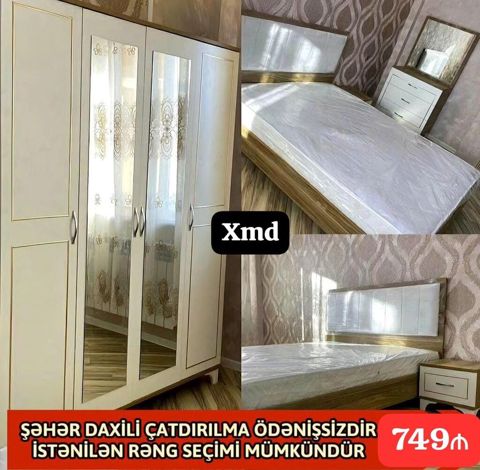 Yataq otağı mebel dəsti Tərkibi: - 3 qapılı qarderob: iki aynalı orta