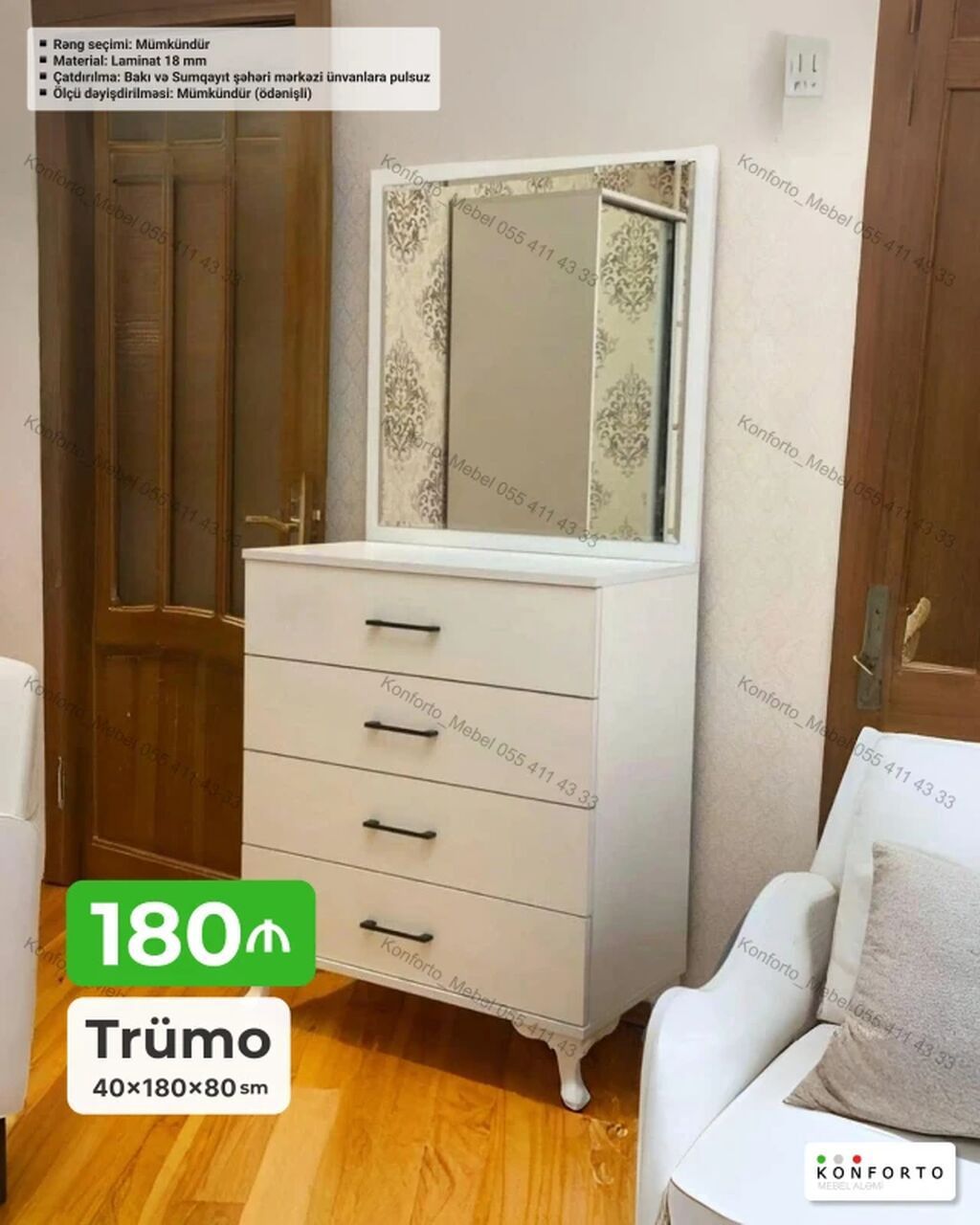 Trümo – 40×180×80 sm - Rəng seçimi: mümkündür - Material: 18 mm