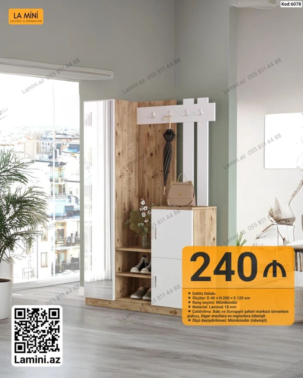 Dəhliz Dolabı – Kod: 6078 - Ölçülər: D 40 × H 200 × E 120 sm - — Mallar, Bakı