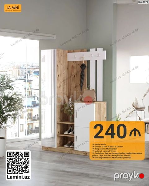 Dəhliz dolabı – La Mini (Kod: 6078) - Ölçü: D 40 x H 200 x E 120 sm — Bakı