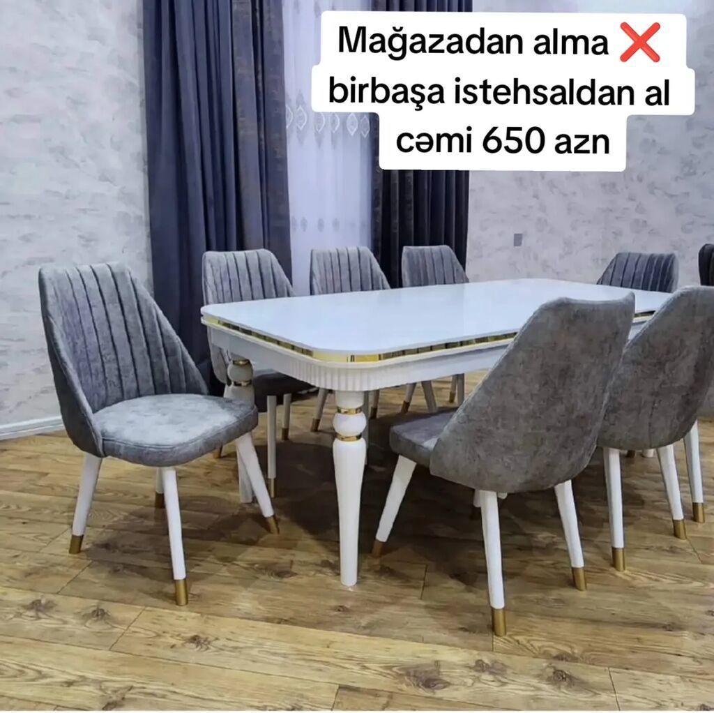 Qonaq otağı üçün, Yeni, Açılan, Dördbucaq masa, 6 stul — Masalar və stullar, Bakı