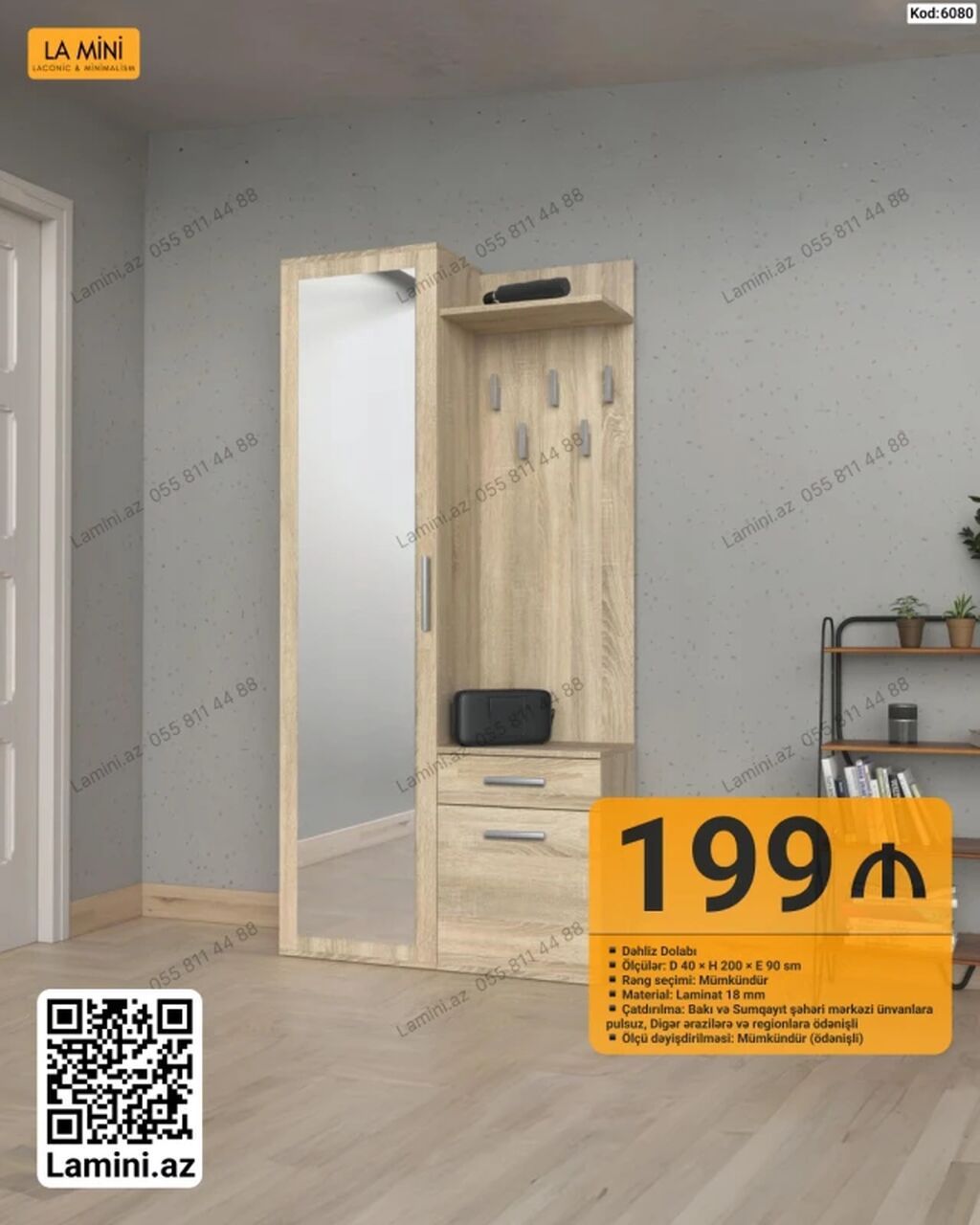 Dəhliz dolabı – La Mini (Kod: 6080) - Ölçülər: D 40 × H 200 × E 90 sm — Mallar, Bakı