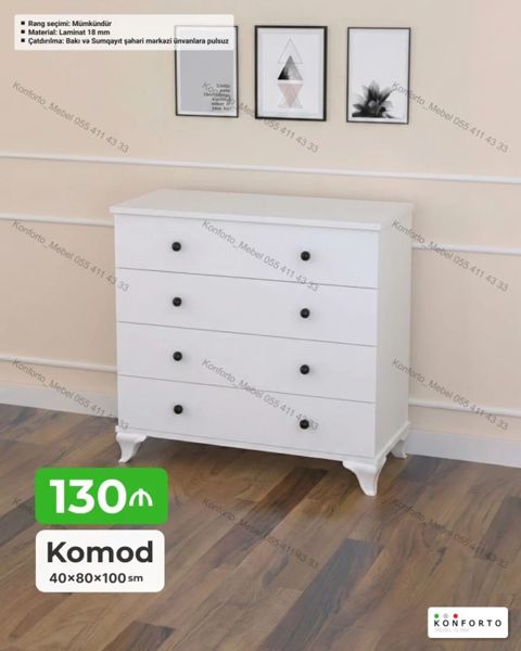 Ağ rəngdə komod - Ölçülər: 40 × 80 × 100 sm - Material: 18 mm laminat — Konforto Mebel — Комоды и тумбы