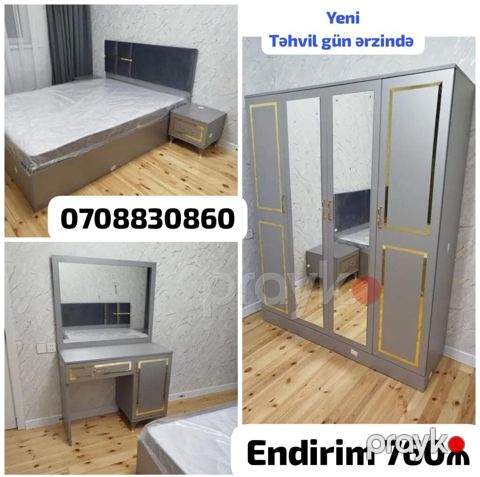 Yataq otağı mebel dəsti - Rəng: boz-qızılı detallarla - Dəst tərkibi — Bakı