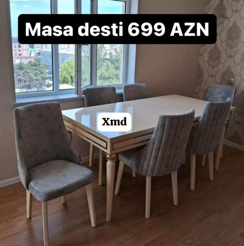Masa dəsti – 699 AZN - Dəst tərkibi: 1 ədəd geniş süfrə masası + 6