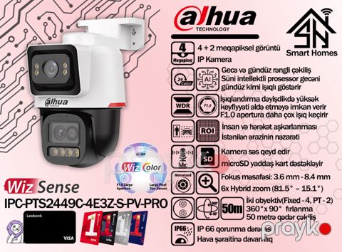 Dahua 4MP WizColor IP kamerası DH-IPC-PTS2449C-4E3Z-S-PV-PRO — Bakı