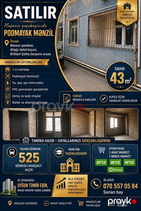 1 otaqlı, Yeni tikili, 43 kv. m — Masazır