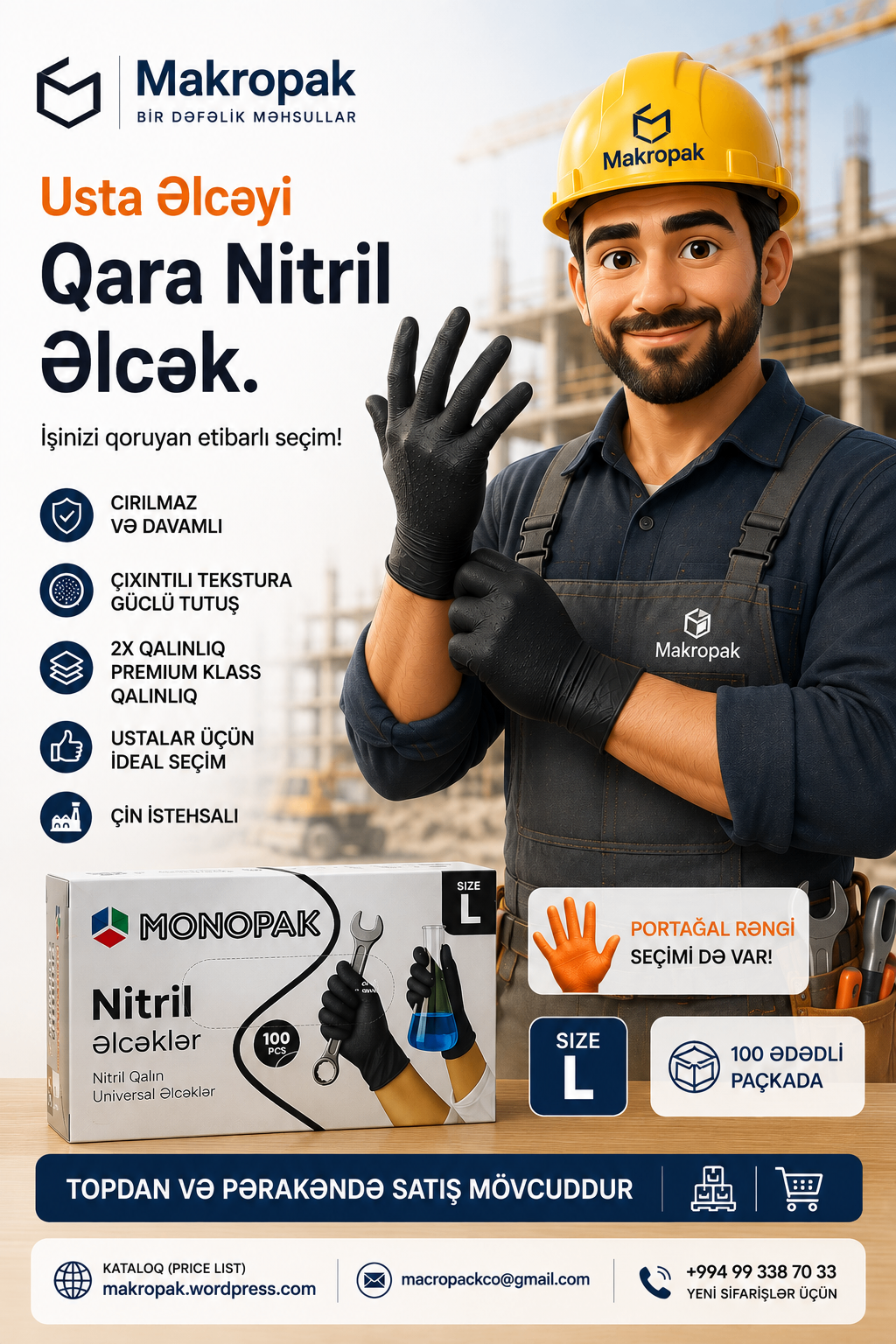 Usta əlcəyi qara nitril, L ölçü, 100 ədəd — Barat Alizadeh
