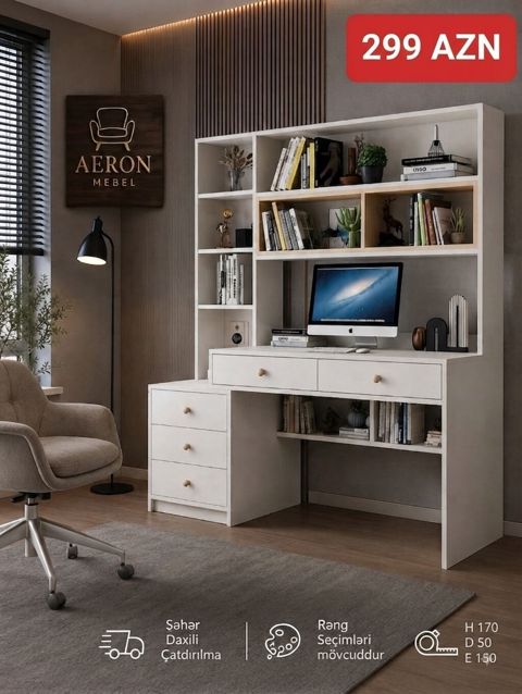 Kompüter masası və rəf sistemi – Aeron Mebel (150×170×50)