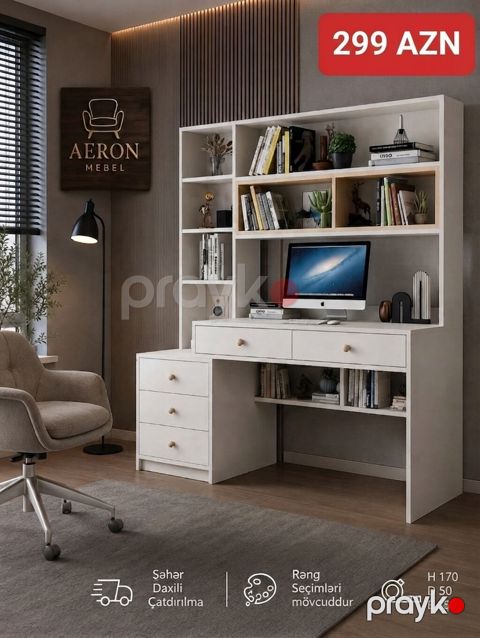 Kompüter masası və rəf sistemi – Aeron Mebel (150×170×50)