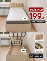 Bazalı tək nəfərlik çarpayı – matras daxil - Ölçü: tək nəfərlik — Mallar