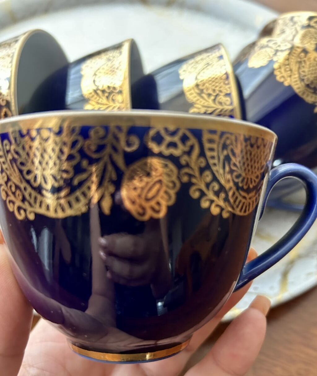 Qəhvə dəsti, rəng - Göy, Keramika, 6 nəfərlik, Rusiya — Mallar, Bakı (3)
