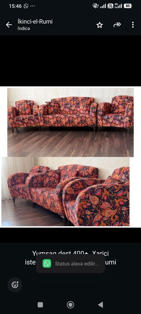 Yumsaq dest 400₼ .Xarici istehsaldi .Unvan Bilgeh &Rumi — Aişə Xanım — Yumşaq mebel dəstləri