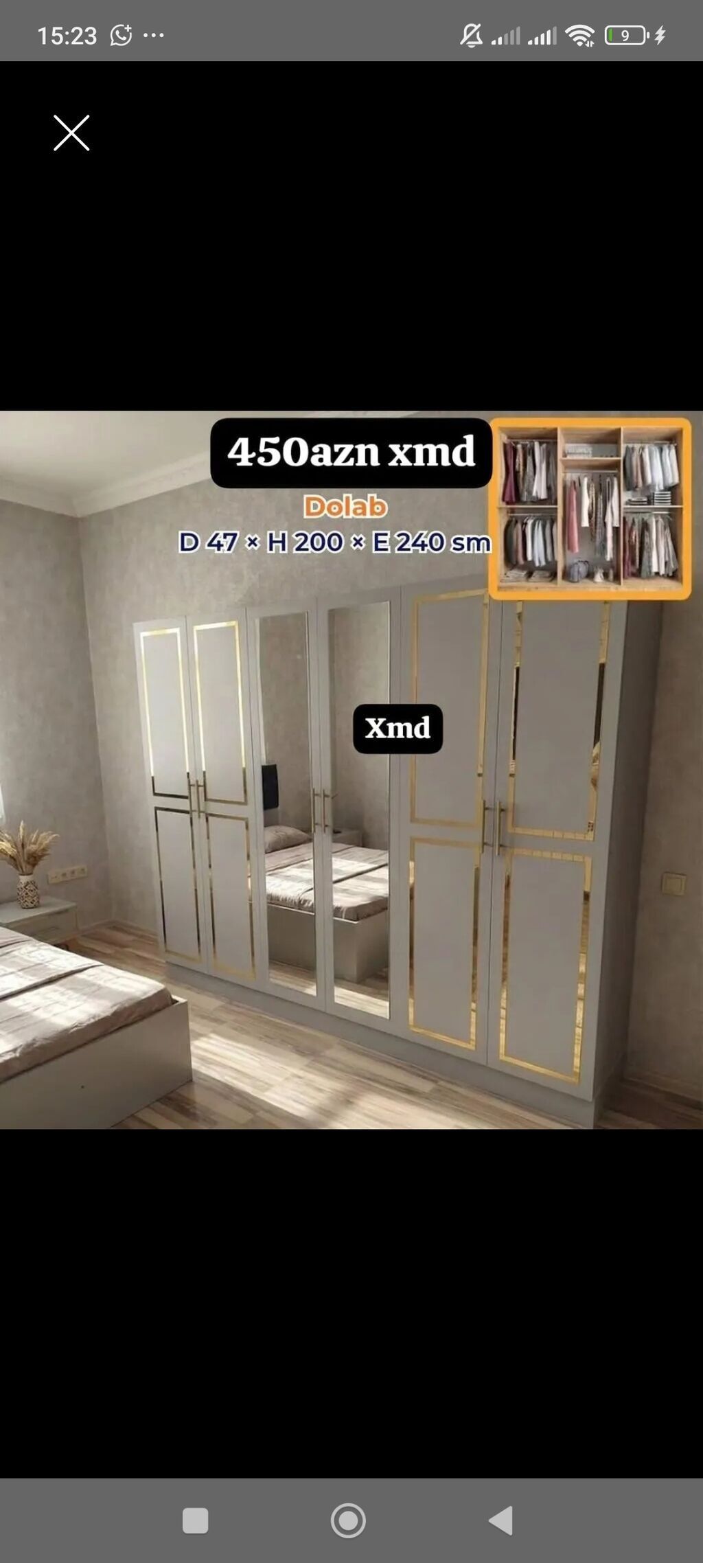 Dolab – zərif və müasir dizayna malik geniş geyim şkafı. Ölçüləri: -