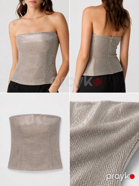 Gümüşü rəngli korset top - Parlaq, mesh-effektli bəzək: xırda metalik