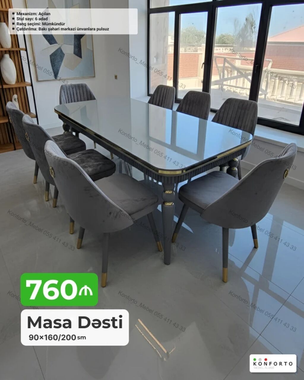 Masa Dəsti – 760₼ - Mexanizm: Açılan - Ölçü: 90×160/200 sm (uzadılan) — Mebel, Bakı