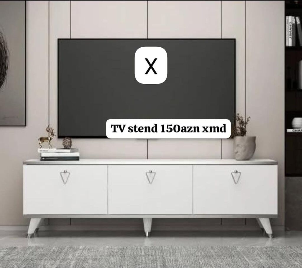 TV stend – 150 AZN - Rəng: ağ, minimal dizayn - Üst tabla geniş və — Mebel, Bakı