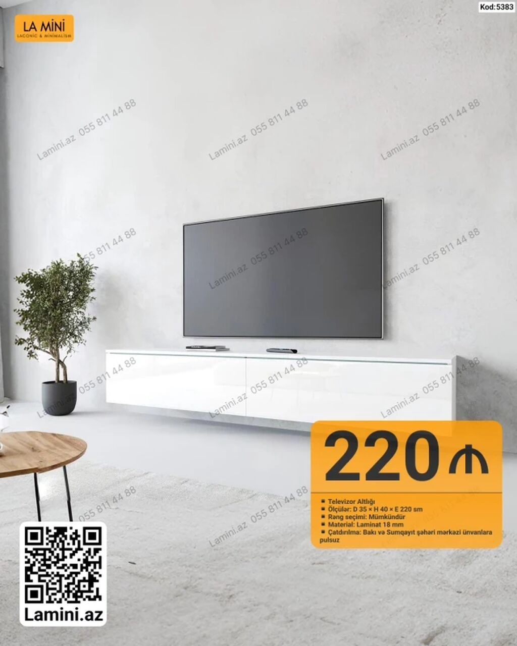 Məhsul: Televizor Altlığı (Kod: 5383) - Ölçülər: D 35 × H 40 × E 220 — Mebel, Bakı