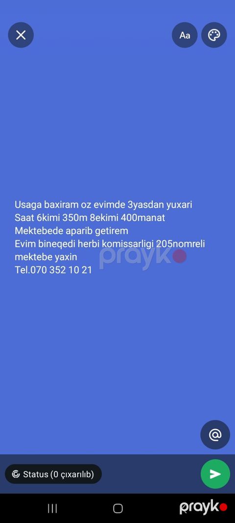 Uşaqlara baxım xidməti — öz evimdə, 3 yaşdan yuxarı — Tovuz