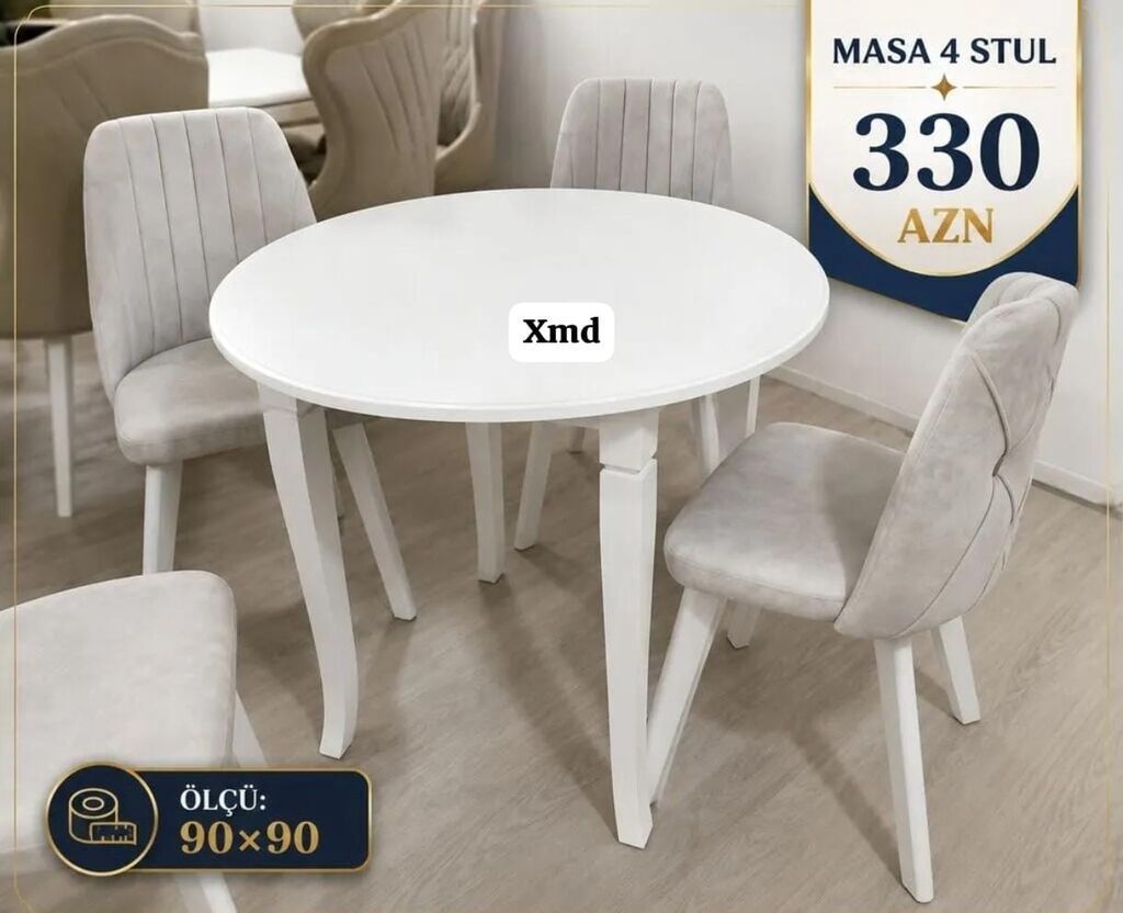 Mətbəx/qonaq otağı üçün yuvarlaq masa və 4 ədəd stul dəsti. - — Mebel, Xırdalan