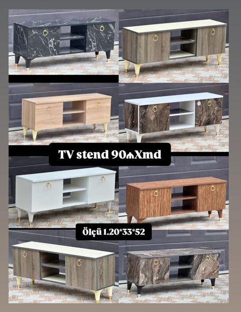 TV stend • Model: müasir üslublu, iki qapılı dolab bölməsi + mərkəzdə