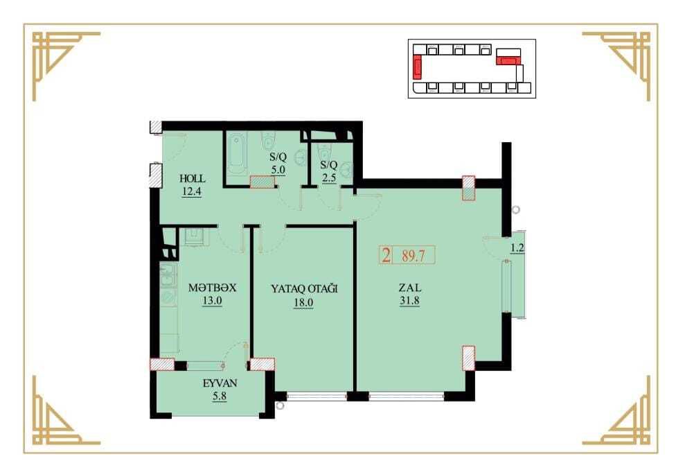 Satılır 3 otaqlı yeni tikili 89.7 m² — Mənzil, Bakı (6)
