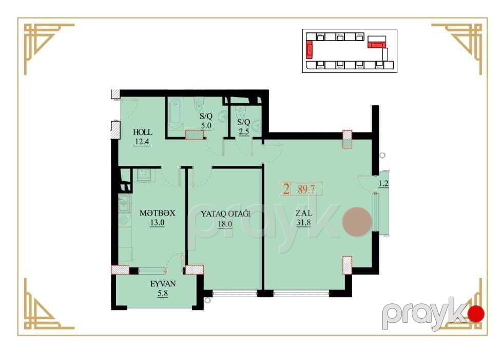 Satılır 3 otaqlı yeni tikili 89.7 m² — Mənzil, Bakı (6)