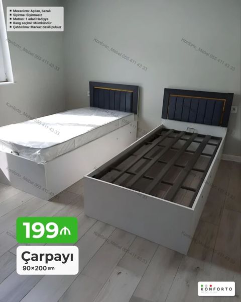 Çarpayı 90×200 sm — açılan mexanizmlə, saxlama bölməsi
