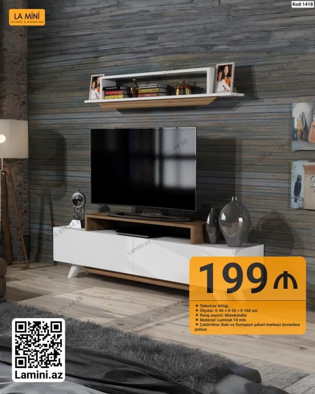 TV altlığı və divar rəfi dəsti - Dizayn: Laconic & Minimalism