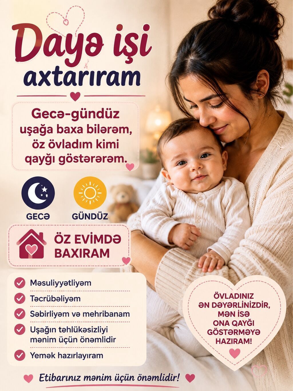 Peşəkar dayə xidməti - Gecə və gündüz növbələri: övladınıza 24/7