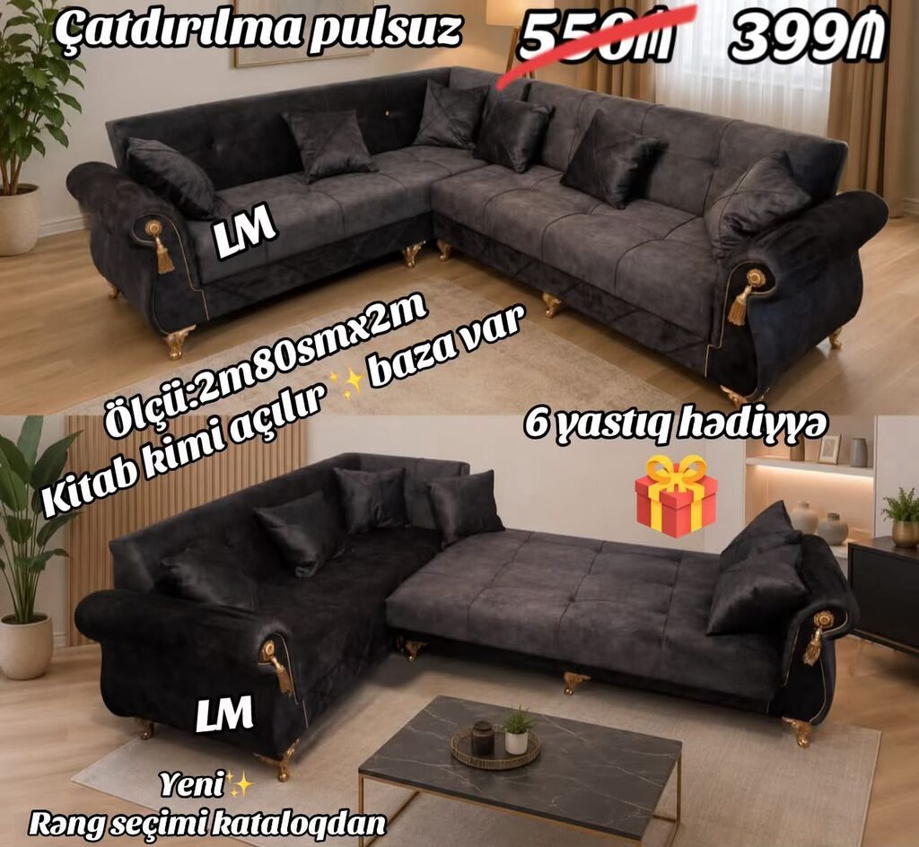 Künc divan dəsti – çoxfunksiyalı, geniş və rahat. Xüsusiyyətlər: -