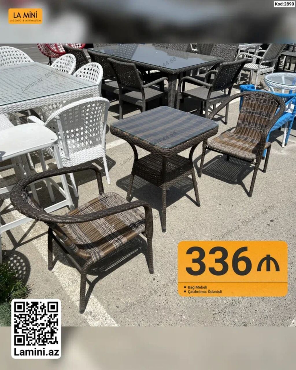 Bağ mebeli dəsti – Kod: 2890 Tərkib: - 1 ədəd kvadrat stol (şüşə